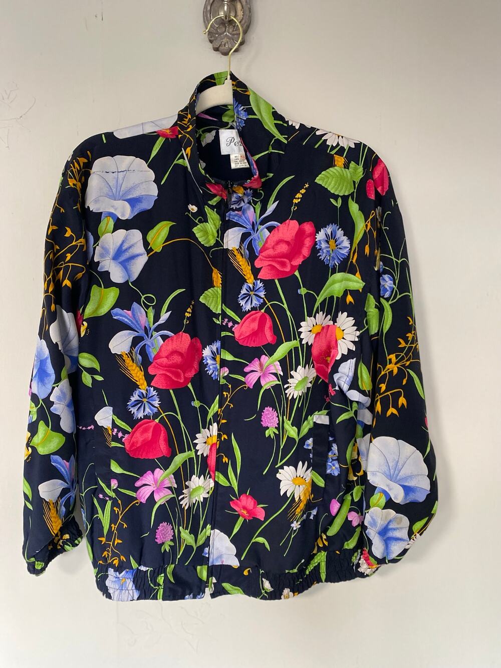 Vintage Perlita Y2K Floral 100% Silk Bomber Jacket Small Romantic Fairy